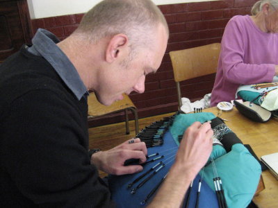 Cape Town Lace Artist Pierre Fouché making lace at one of our meetings.